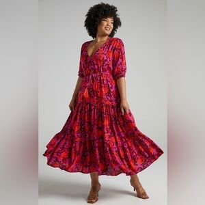 Showpo Vibrant Pink and Red Floral Maxi Dress